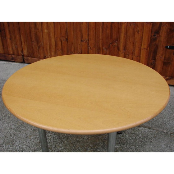 Image 1 of Vintage ronde tafel van verchroomd metaal en hout, 1980