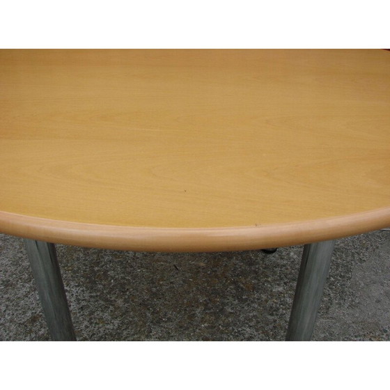 Image 1 of Vintage ronde tafel van verchroomd metaal en hout, 1980