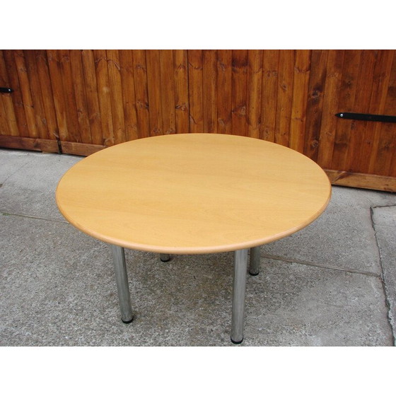 Image 1 of Vintage ronde tafel van verchroomd metaal en hout, 1980