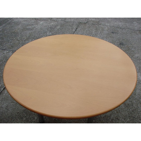 Image 1 of Vintage ronde tafel van verchroomd metaal en hout, 1980