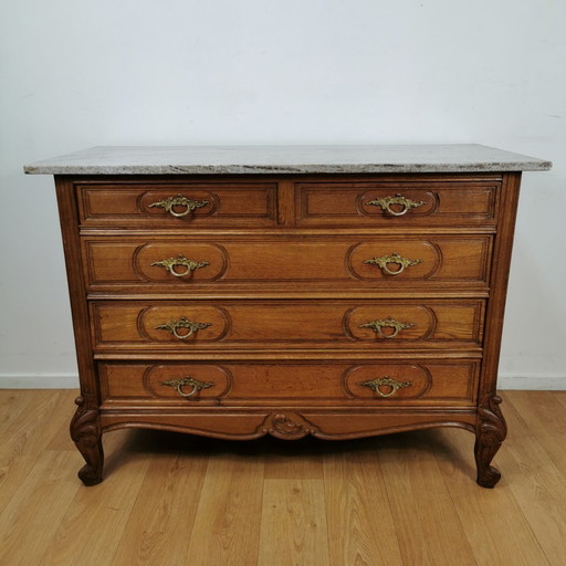 Vintage Frans Dressoir Commode, Ladekast Met Marmer Blad