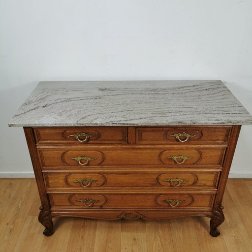 Vintage Frans Dressoir Commode, Ladekast Met Marmer Blad