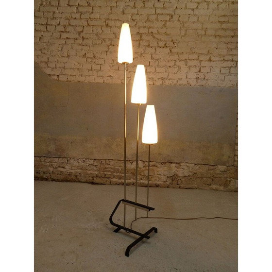 Image 1 of Vintage vloerlamp van chroom en opaline metaal, 1960