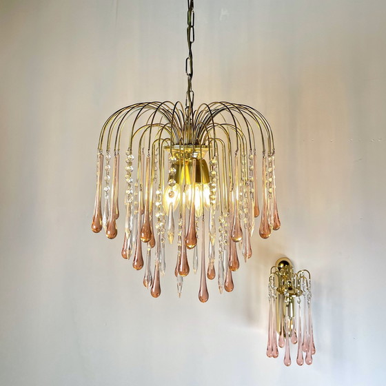 Image 1 of Set Roze Muranoglas Teardop Wandlampjes