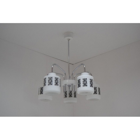 Image 1 of Vintage kroonluchter van glas, chroom en metaal voor Lidokov, Tsjecho-Slowakije 1960