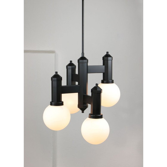 Image 1 of Vintage geometrisch zwart glas en opaline ophanging