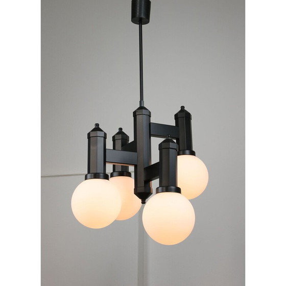 Image 1 of Vintage geometrisch zwart glas en opaline ophanging