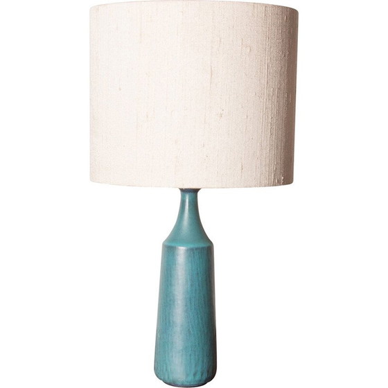 Image 1 of Vintage mat blauwe steengoed tafellamp van Gunnar Nylund voor Nymolle, Denemarken 1960