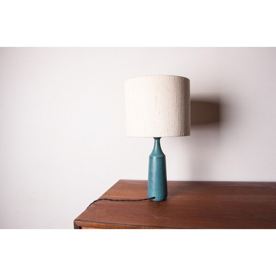 Image 1 of Vintage mat blauwe steengoed tafellamp van Gunnar Nylund voor Nymolle, Denemarken 1960