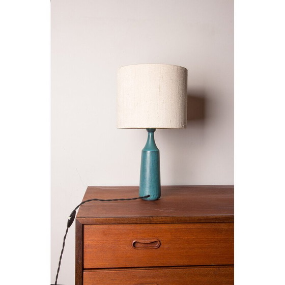 Image 1 of Vintage mat blauwe steengoed tafellamp van Gunnar Nylund voor Nymolle, Denemarken 1960