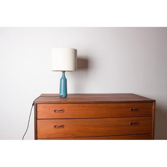 Image 1 of Vintage mat blauwe steengoed tafellamp van Gunnar Nylund voor Nymolle, Denemarken 1960