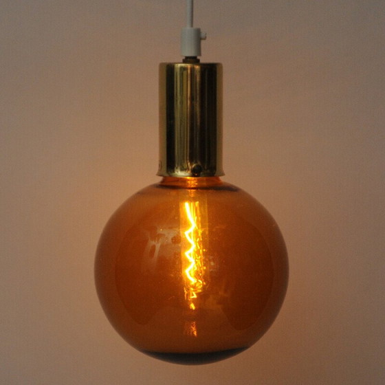 Image 1 of Vintage amber glazen koepel hanglamp, 1970