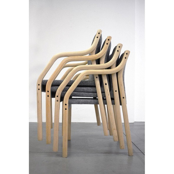 Image 1 of Set van 4 vilten vintage eetkamerstoelen met armleuningen van Gražina Tulevičienė voor Vilniaus Baldų Kombinatas, jaren 1970