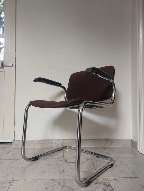 Image 1 of Vintage Dark Brown And Chrome Armchair