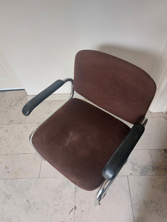 Image 1 of Vintage Dark Brown And Chrome Armchair