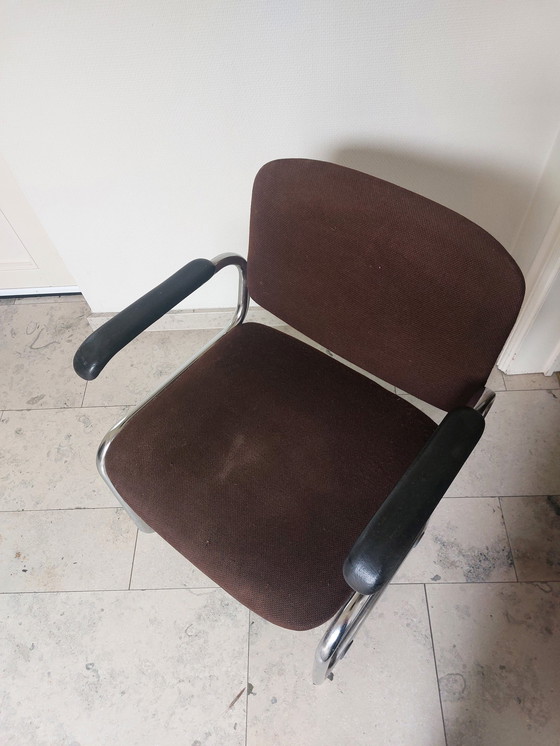 Image 1 of Vintage Dark Brown And Chrome Armchair