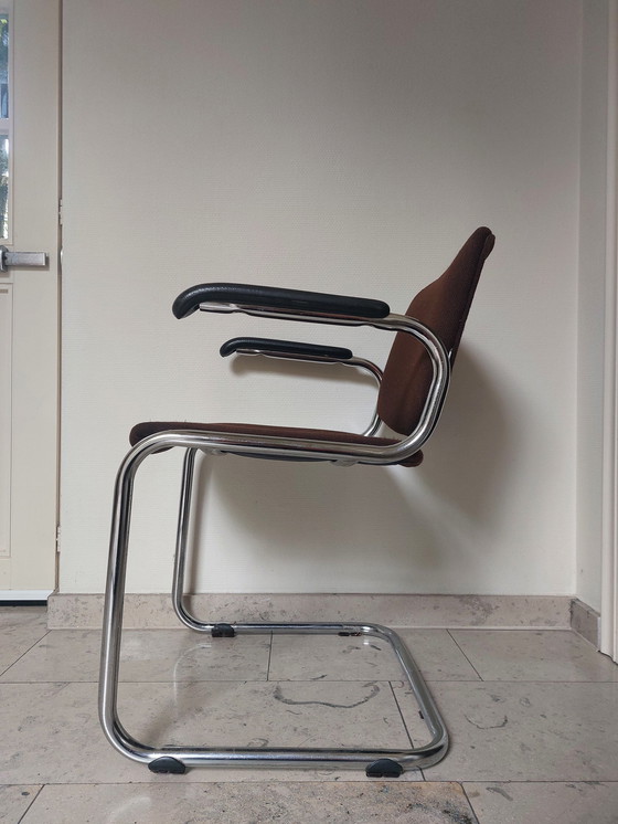 Image 1 of Vintage Dark Brown And Chrome Armchair