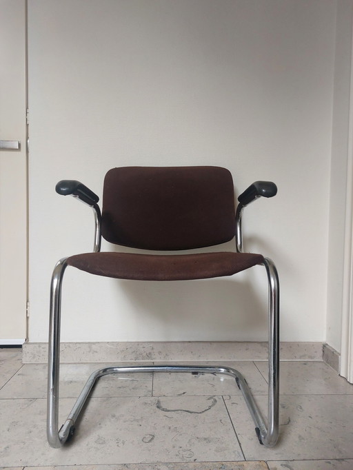 Vintage Dark Brown And Chrome Armchair