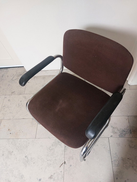 Image 1 of Vintage Dark Brown And Chrome Armchair