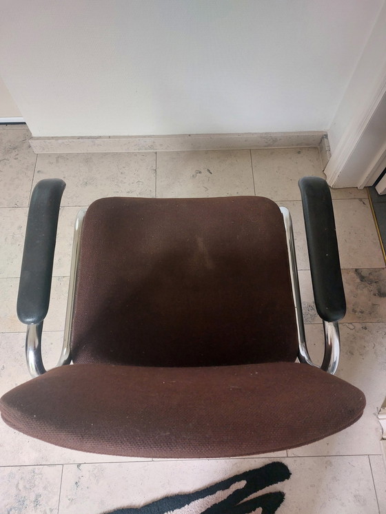 Image 1 of Vintage Dark Brown And Chrome Armchair