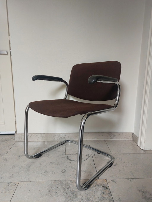 Vintage Dark Brown And Chrome Armchair