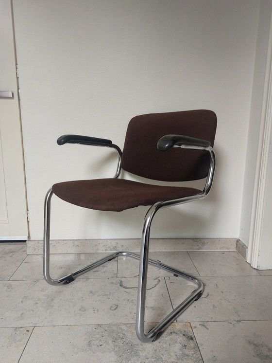 Image 1 of Vintage Dark Brown And Chrome Armchair