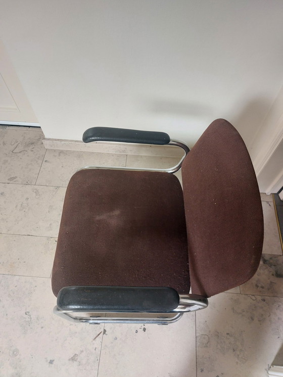 Image 1 of Vintage Dark Brown And Chrome Armchair