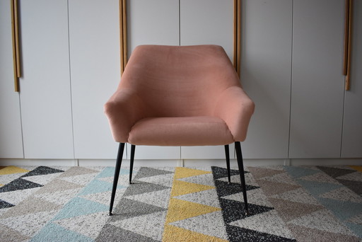 Vintage fauteuil Shell, 1960S, Deutsche Democratische Republiek, volledig gerestaureerd, zalmkleurig fluweel