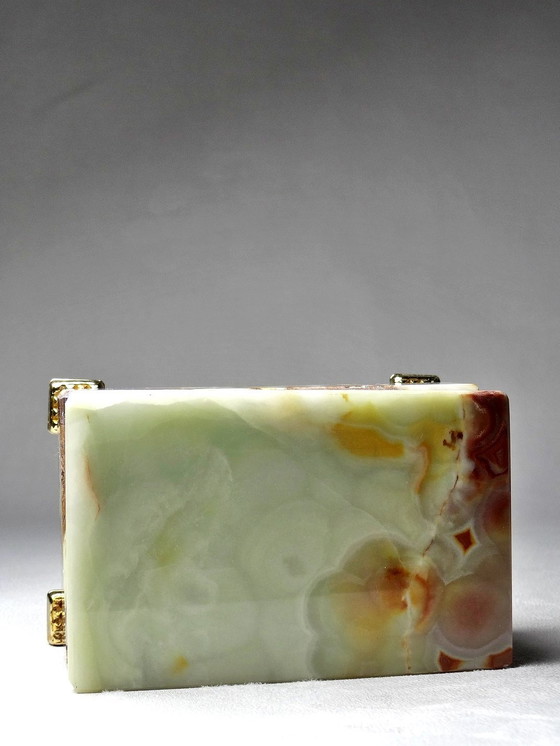 Image 1 of Kleine groene onyx en gouden metalen doos Vintage jaren 60 Italië