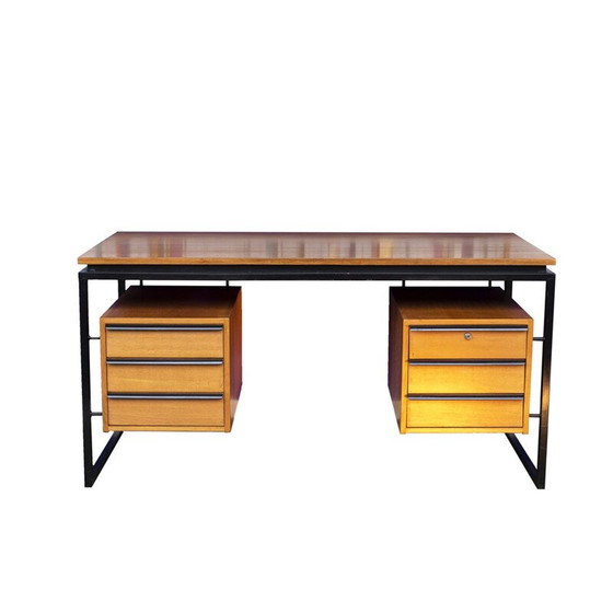 Image 1 of Vintage eiken en gelakt metalen bureau, Frankrijk 1970