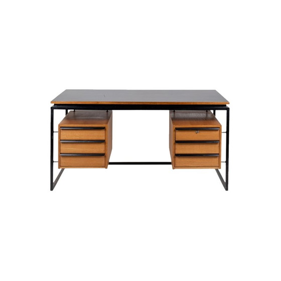 Image 1 of Vintage eiken en gelakt metalen bureau, Frankrijk 1970