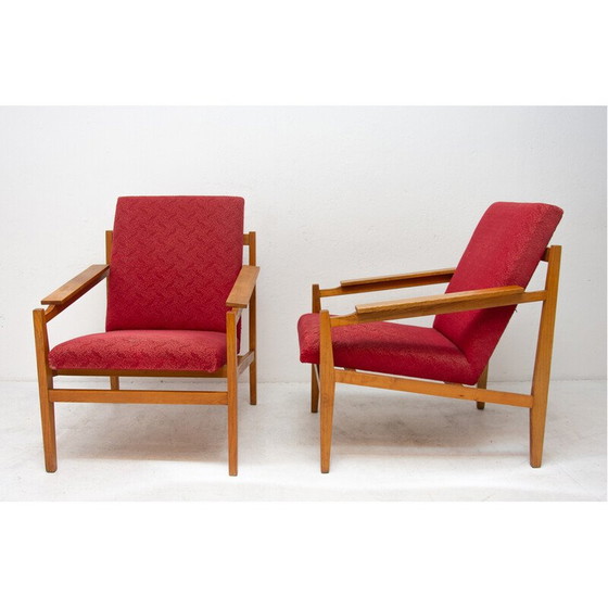 Image 1 of Paar vintage beukenhouten fauteuils en kussens, 1960