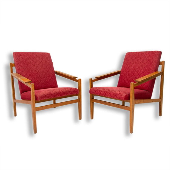 Image 1 of Paar vintage beukenhouten fauteuils en kussens, 1960