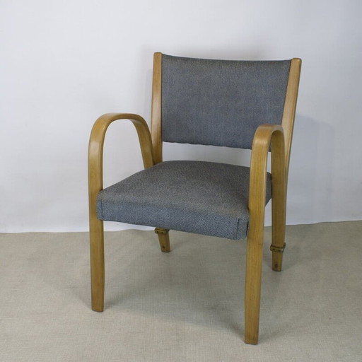 Vintage Bridge Bow Houten fauteuil voor Hugues Steiner, 1950