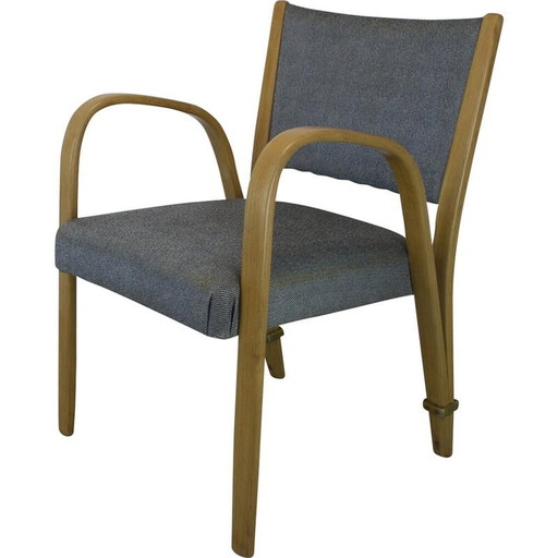 Vintage Bridge Bow Houten fauteuil voor Hugues Steiner, 1950