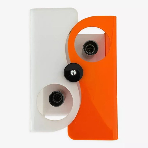 Vintage wandlamp twee lampen Abs oranje en wit Frankrijk 1970