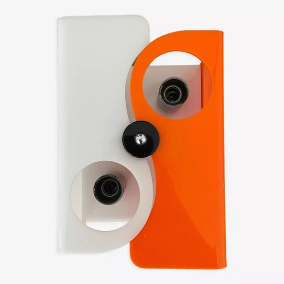 Image 1 of Vintage wandlamp twee lampen Abs oranje en wit Frankrijk 1970