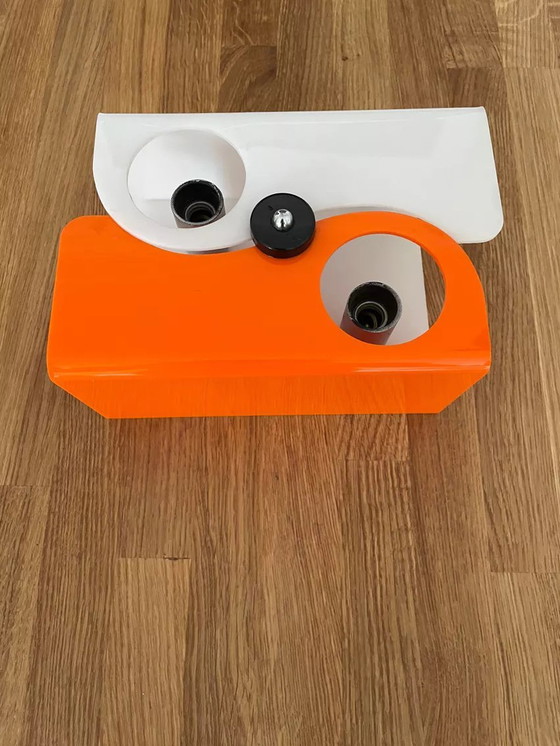 Image 1 of Vintage wandlamp twee lampen Abs oranje en wit Frankrijk 1970
