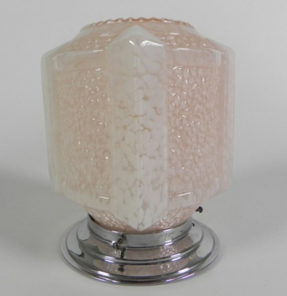 Image 1 of Art deco plafondlamp met roze gewolkte kap