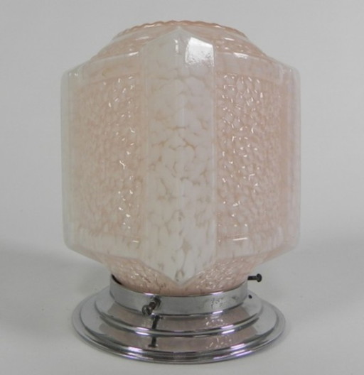 Art deco plafondlamp met roze gewolkte kap