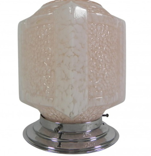 Art deco plafondlamp met roze gewolkte kap