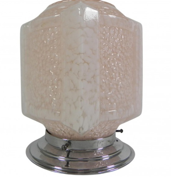 Image 1 of Art deco plafondlamp met roze gewolkte kap