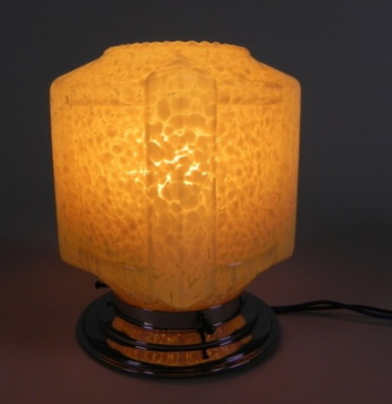 Image 1 of Art deco plafondlamp met roze gewolkte kap