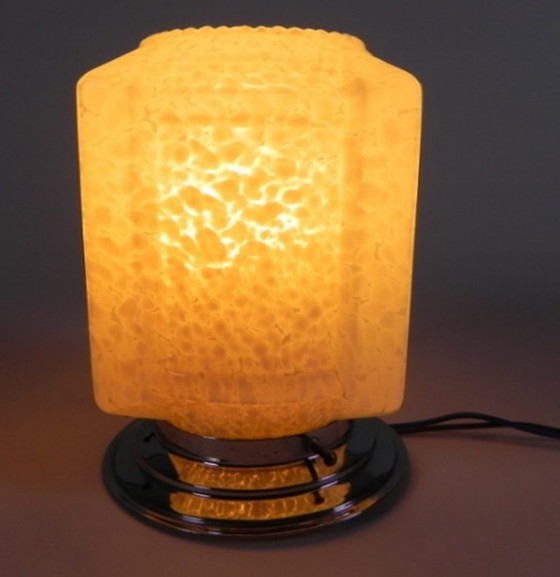 Image 1 of Art deco plafondlamp met roze gewolkte kap