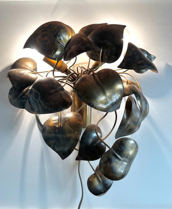 Image 1 of Vintage wandlamp bladeren in brons