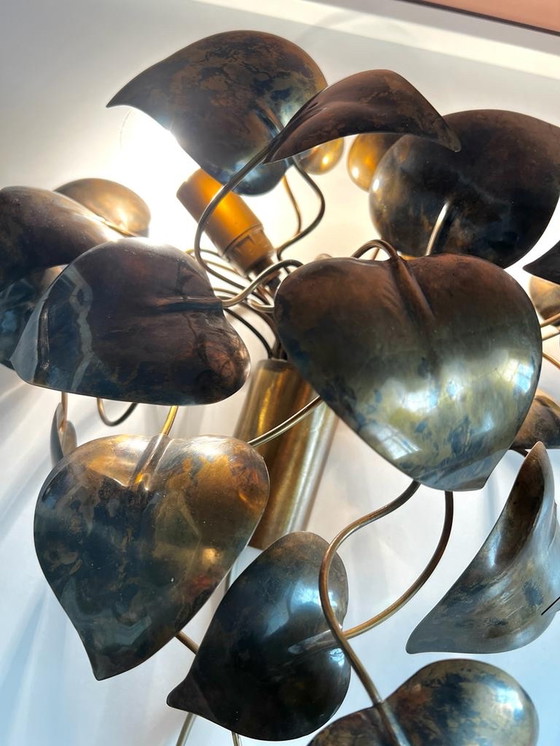 Image 1 of Vintage wandlamp bladeren in brons