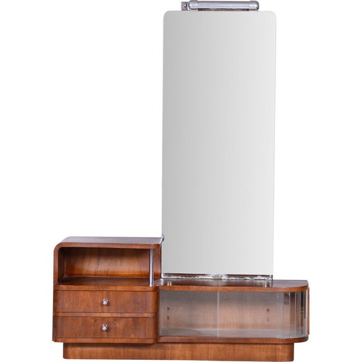 Vintage Art Deco spiegel van glas en walnoot door Robert Slezak, Tsjecho-Slowakije 1930