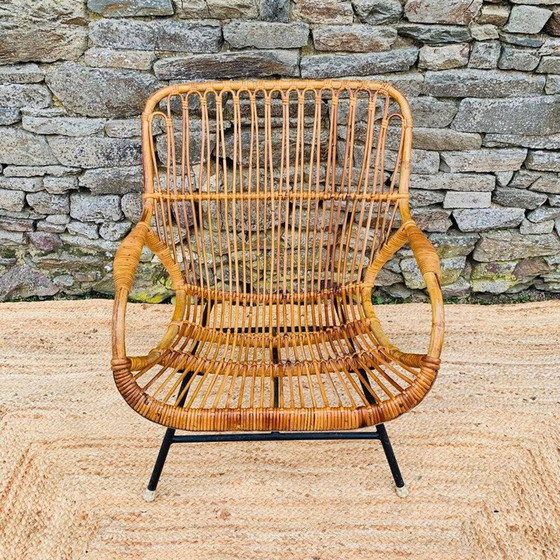 Image 1 of Vintage rotan en metalen fauteuil, 1960