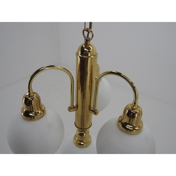 Image 1 of Paar oude kroonluchters van glas en messing met globes, Tsjecho-Slowakije