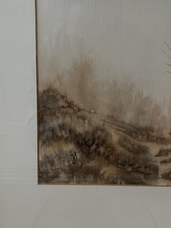 Image 1 of Francois Verhulst Aquarel Monochrome Herfstlandschap